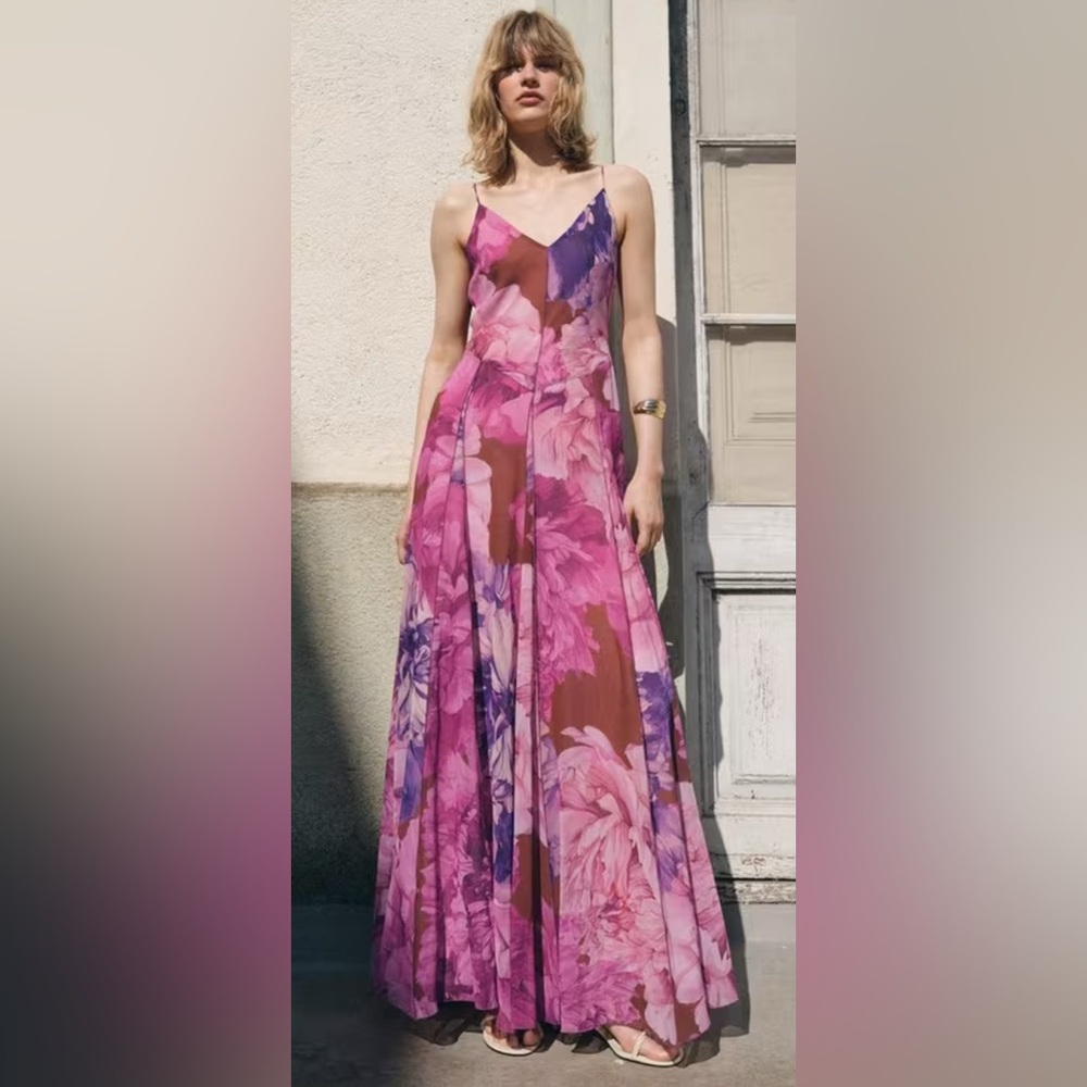 Mango Floral Maxi Dress in Pink and Purple - Picture 2 of 7
